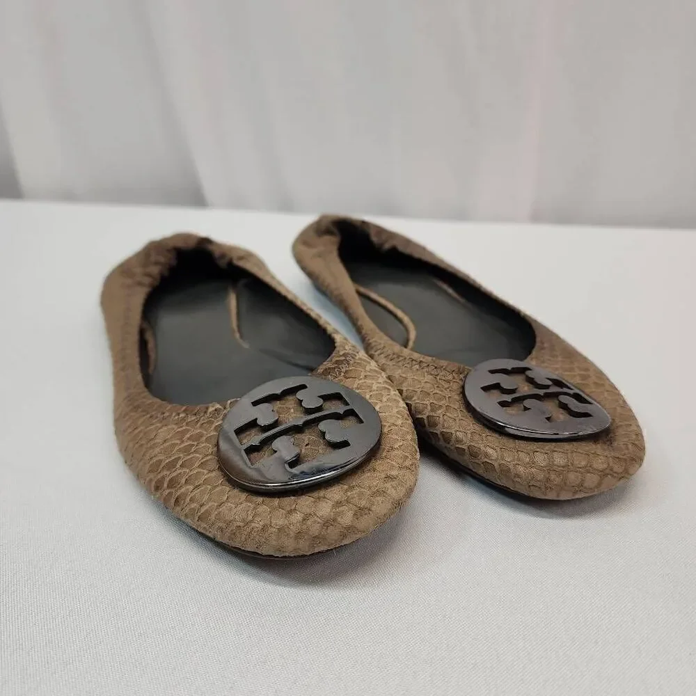 Tory Burch Size 6 Brown Snakeskin Reva Ballet Flats